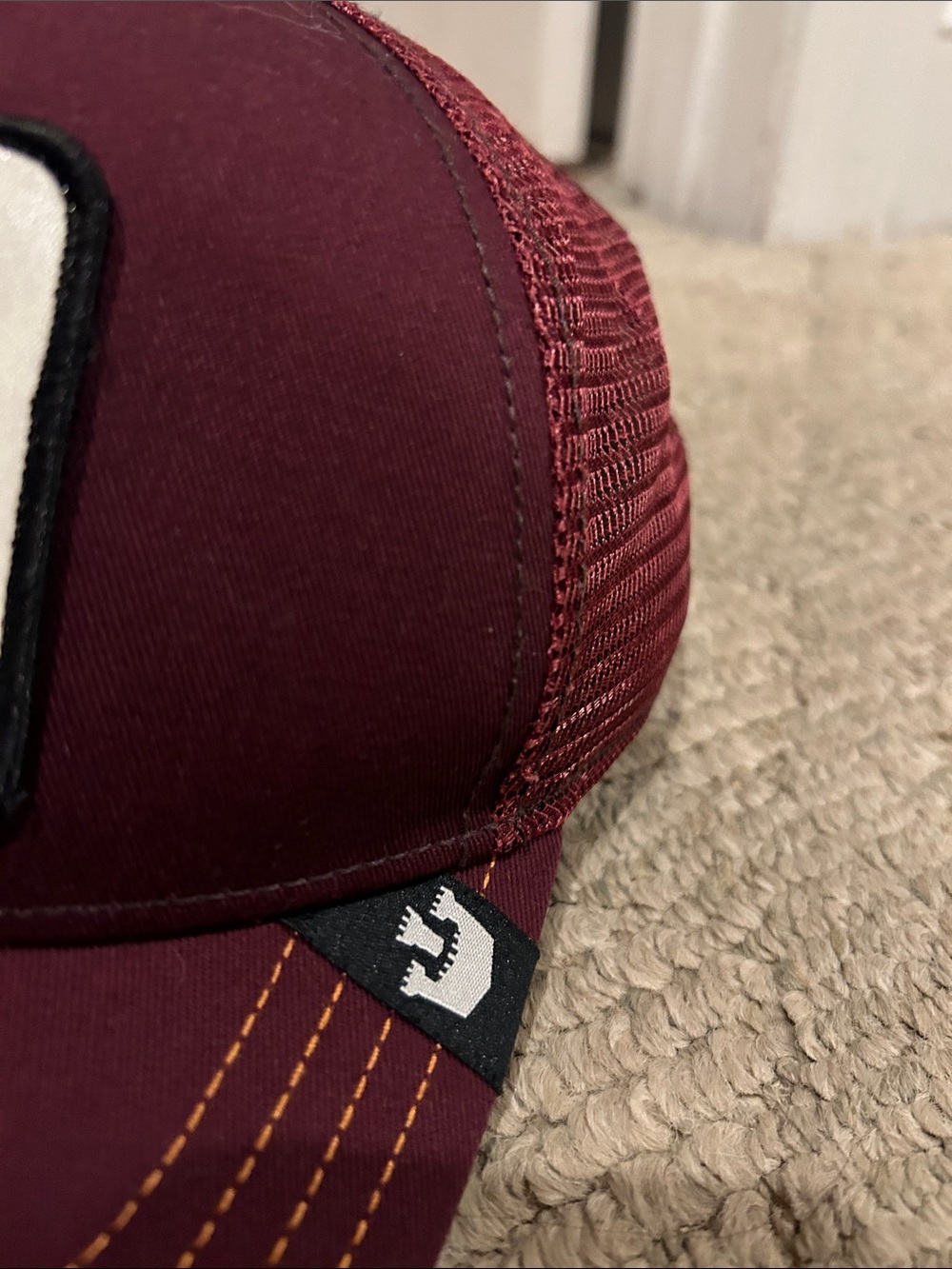 Goorin Bros Burgundy Panther Trucker Hat with Yellow Stitching - Picture 4 of 16